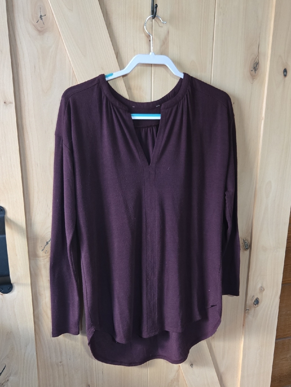Women's Long Sleeve Split-Neck Top - Deep Plum/sm/med